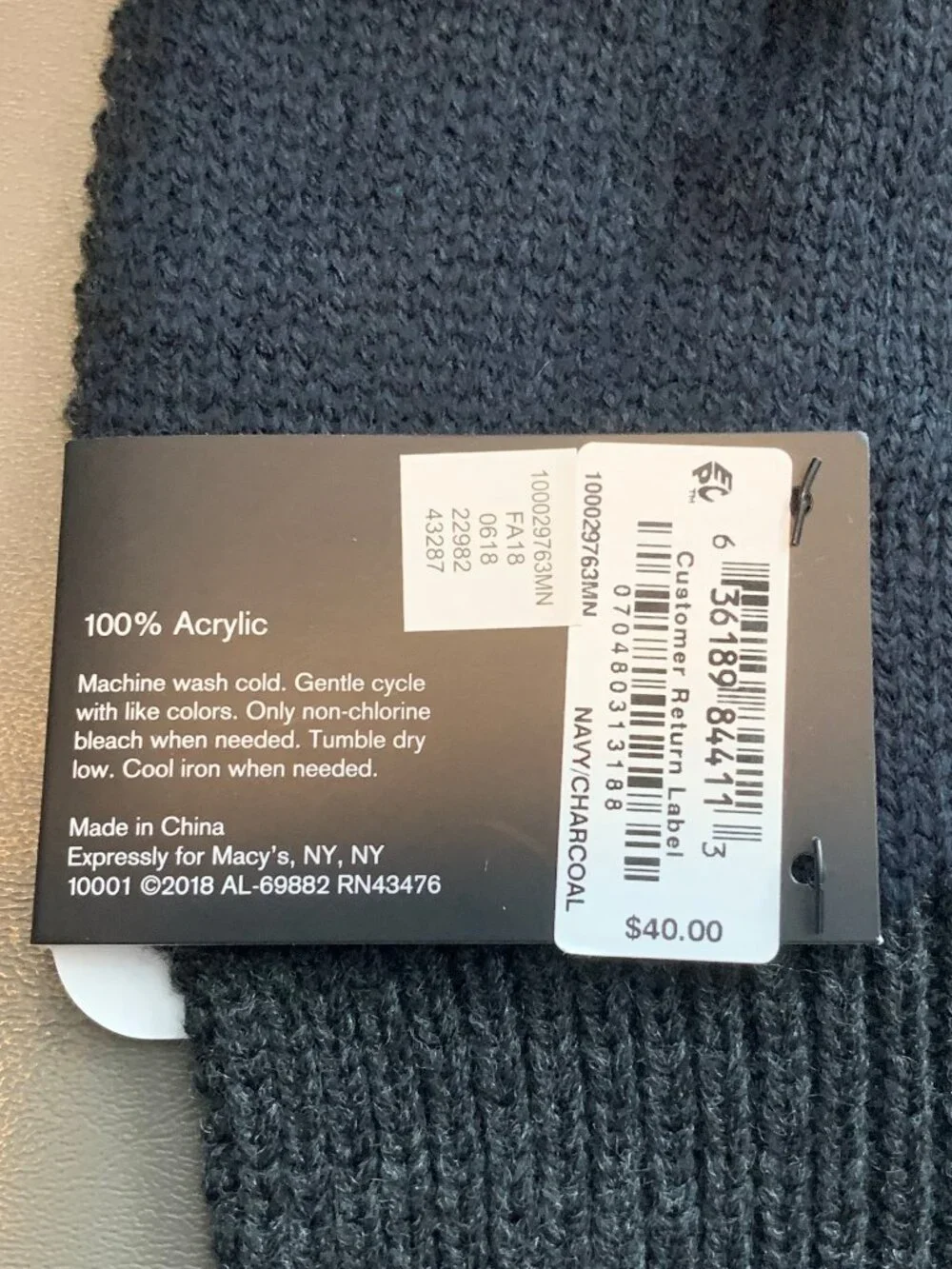 Alfani Men's 100% Acrylic Knit Reversible Scarf, Navy Blue to Charcoal, One Size